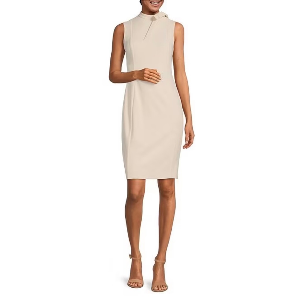 Calvin Klein Sleeveless Mock Neck Scuba Crepe Pencil Dress in Blossom Size 4
